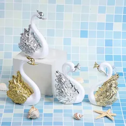 Party Supplies 1 Pair Romantic Crown Swan Cake Topper Flamingo Dessert Baking Decor Ornament Birthday Wedding Decoration