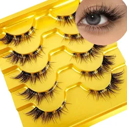 Ложные ресники 5pairs Mink Invisible Band Extension Extension Natural Cross Cluster Fairy 3D Faux Faux Big Eye Long Fake Lashes