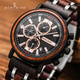 Relogio Masculino Bobo Bird Wood Watch Men Top Brand Luxury Stylish Chronograph Militärklockor i Box Reloj Hombre 240419