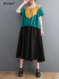 Vestidos de festa Anteef Manga curta Vintage para mulheres casuais Longo vestido de verão de verão elegante 2024