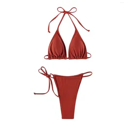Frauen Badebekleidung Frauen Sommer sexy solide Schnürgurt Bikini Set Krawatte Seite G-String Tanga Badeanzug weibliche Weihnachtsfeiertag Brazlian