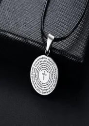 Modyle 2020 New Leather Chain Silver Color Color Prayer Prayer Pandant Necklace for Man 's Prayer Catholic Jewelry Wholesale3865652