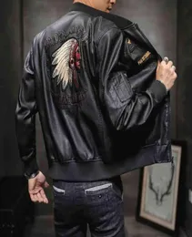 New Men039S Leather Male Coat Spring Autumn Ambroidery Streetwear Discal Pu Motorcycle Jacket Men Men Clothing BF20354369879