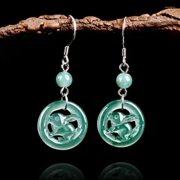 Dangle Earrings High End S925 Silver Inlaid Natural A-grade Jade Blue Water Seed Ancient Women's Jewelry Drop Ship