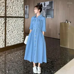 파티 드레스 2024 여자 청바지 드레스 어린 소녀 중반 여름 여름 데님 레이디스 한국 패션 스트리트웨어 여성 캐주얼 한 느슨한 드레스