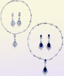 Lyx zirkonhalsband örhängen bröllop brud smycken set cz hänge halsband som sparkar födelsedagsfest prom smycken tillbehör R2700503
