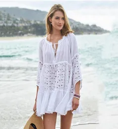 Женские купальные прикрытия 34 рукава пляжная туника платье сплошное белое пляж