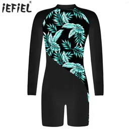 Women's Swimwear Kids Girls One-piece Athletic Swimsuit Long Sleeve Boyleg Beachwear Bathing Surfing Suit UPF 50 Swimming Rash Guard