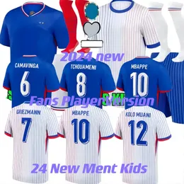 2024 Fanplayer Jersey de futebol francês MBAPPE 24 25Giroud Benzema Griezmann Saliba Pavard Kante Maillot de Foot Equipe Away Kids Kit Jersey Camisa de futebol Home