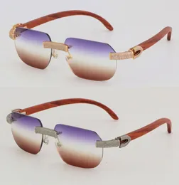 New Designer Micropaved Diamond Set Rimless Wooden Mix Metal Sunglasses Wood Square Sun Glasses Outdoor Design Classical Model Gl2466635