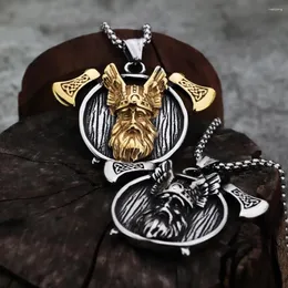 قلادات قلادة Viking Odin Double Ax Titanium Steel and American Men's Women's Charm Necklace Netmlace Jewelry