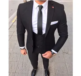 2018 Black Men Suits For Wedding Groom Tuxedos Slim Fit Three Piece Jacket Blazer Pants Vest senaste Body Suit Man Clothing1776435