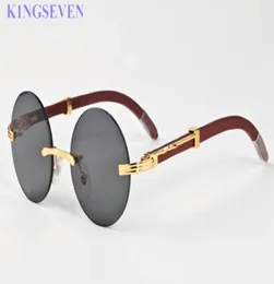 rund träram buffelhorn glasögon glasögon cirkellinser kantlösa solglasögon med lådan full metall bril occhiali7576443