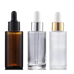 Storage Bottles 10PCS 50ml Frosted Clear Amber Round Thick Glass Dropper Bottle For Essential Oils Essence Eye Drop Pipettes Cap Refillable