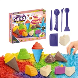 Dynamisk sandmagi Clay Pedagogisk leksak Färgglad strand sand utrymme sand DIY mögelverktyg hydrofoba antiress leksaker för barn 240418