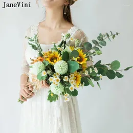 زهور الزفاف جينيفيني عباد الشمس الأصفر باقة الزفاف الاصطناعية للعروس زهرة
