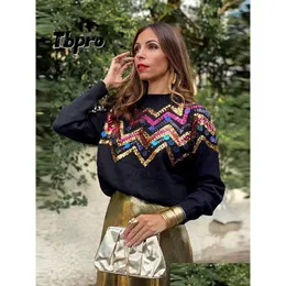 Kadın Sweaters Fashion Pulins Dekor Knited Sweater Kadınlar İçin Sıradan O Boyun Lloose Ong Sleeve Plovers Top Sonbahar Kadın Sokağı Clu Dhets