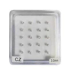 925 sterling silver 3mm trangle clear cubic zirconia nose piercing jewelry nose pin 20pcspack4002463