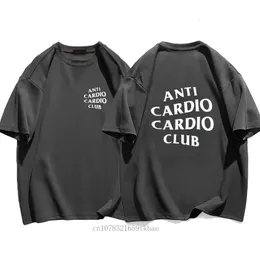 Män kläder plus size anti cardio club t shirt gym livsbrev tryck thirt bomull tshirt för kvinnor överdimensionerad manlig tee sommar 240419