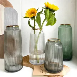 Vasen transparent gestreifte Vase Decor Home Arrangement Glass Gold Party Blumenflaschen Luxus Tabletop Living Line Room