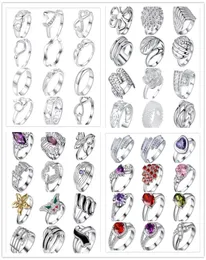 48pcslot نمط مختلط 925 خاتم أصابع مطلي بالفضة الفضية مع أزياء الزركون مجوهرات هدية حزب لطيف للنساء مختلط الحجم wjl15945609