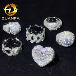 Instock Hot Selling Rapper Jewelry Hip Hop Ring Heart Moissanite Ring 925 Silver Ice Out Moissanite Men Women Diamond Ring