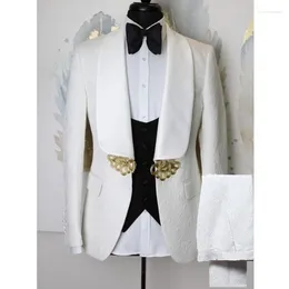 Men's Suits Floral Wedding Groom Tuxedo For Men Slim Fit 3 Piece Custom Male Fashion Costume Jacket With Black Waistcoat Latest 2024