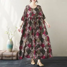 Party Dresses Short Sleeve Print Floral Plus Size Lose Summer Dress for Women Thin Light Cotton Holiday Travel Casual Long Bohemia Maxi