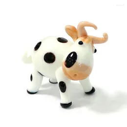 Decorative Figurines Cute Miniature Cow Figurine Murano Glass Dairy Cattle Little Statue Ornaments Home Desk Garden Year Decor Kawaii