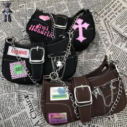 Axelväskor y2k vintage harajuku lolita punk kvinnor krydda tjej handväska stjärna rivet blixtlås en underarmsäck