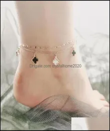 Anklets Fashion Clover Ins Doublelayer Titanium Steel Rose Gold Foot Chain Friend Decoration Simple for Women Drop Deliver