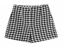 TRAF Mulher Moda Houndstooth Tweed Bermuda shorts vintage High Solping Zipper Fly Female Pants Short Mujer 2204014535815