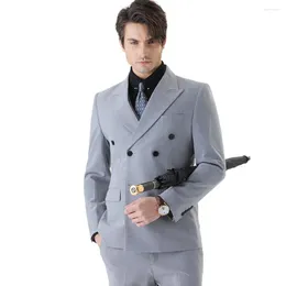 メンズスーツ2024スーツファッションビジネスミーティング新郎紳士二重胸肉のスリムフィット男性の結婚式の服（ブレザーベストパンツ）