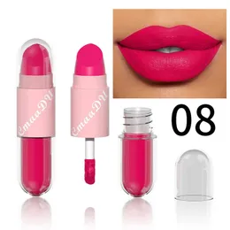 Sexy rote matte Samt Lippenstift Plump Lip Gloss 2 in 1 dauerhafte Schönheitslippen Intensive Pigmente wasserdichtes Make -up -Produkt 240425