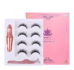 4 par Set 3D Magnetic Eyelashes Eyeliner and Eyelashes Kit med återanvändbar No Lim Faux Mink 5 Magneter False Lashes7751457