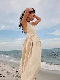 Bornladies Spring Summer Beach Style Women Dress Vintage Loose Aline Sling Sexy Girl 100 Cotton Vneck 240429