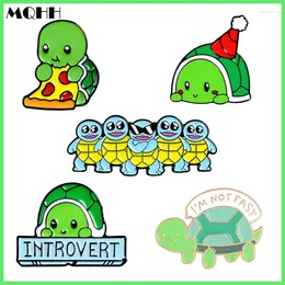 Brooches Cartoon Cute Green Animal Enamel Brooch Tortoise Christmas Hat Sunglasses Pizza Pin Badge Cowboy Clothes Bags Jewelry Gift