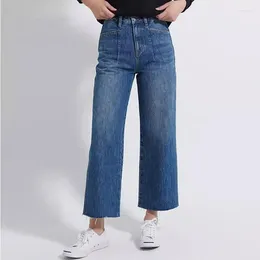 Frauen Jeans schlanker Mode Baumwolle lose geradlinige Weitbeinhose Mid-tendy leicht ausgestattete trendige lange Hosen