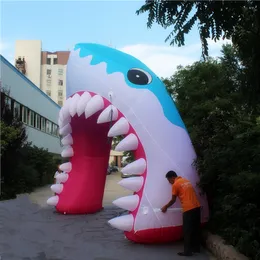 wholesale 4m 13.2ft wide Fancy Inflatable Shark Arch With Strip and Blower For Mall Advertising Theme Decoration