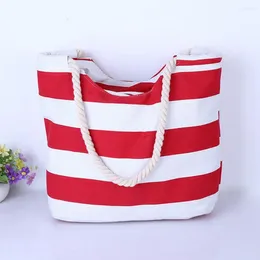 Bolsa de armazenamento Handbag Handbag elegante zíper dobrável Red White Strip feminina Bolsa de praia Férias Use Tote