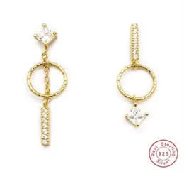 El Yapımı Moda Takı Asimetri Küpe 925 Silvergold Dolgu Prenses Beyaz Topaz CZ Diamond Women Dangle Damla Küpe 48353029