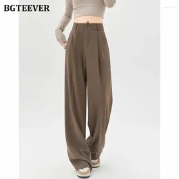 Women's Pants BGTEEVER Stylish Loose Long For Women Summer Casual High Waist Pockets Double-Buttons Wide Leg Trousers Female