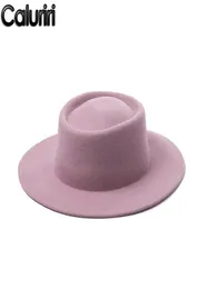 Cappelli da brima avaro cappone Fedora di lana di lana Caluriri inverno Outdoor Lady Elegant Wide 100 Women Pink Temperament4077603