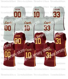 O basquete universitário usa camisetas de basquete universitário personalizadas Loyola Ramblers 1 Lucas Williamson 2 Jake Baughman 12 Christian Negron 7793312