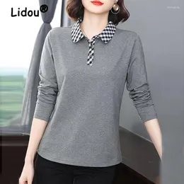 Polos da donna abbigliamento coreano Plaid Ploid Patchwork Eleganti T-shirt per colletti POLO FORMA CHUADUNT CASSA CHUADI