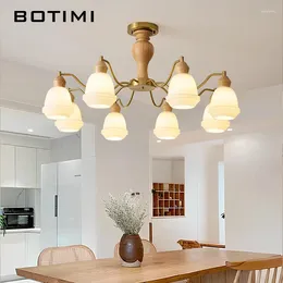 Ljuskronor Botimi Retro Chandelier med 6 8 glas lampskärmar för vardagsrum med solidt trä sovrum glans trä mat kök fixturer