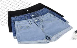 Ailegogo Nuove donne estive gamba larga classica High Wiist Black Denim Shorts Casual Female Solido Blu Shorts Blue Blue Shorts 29016661