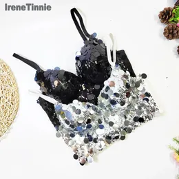 Women's Tanks IRENE TINNIE Woman Tank Tops Sexy Sparkle Sequin Party Push Up Bustier Clothes Women Corset Nightclub Crop Top Cropped Shirt