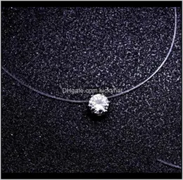 Pendant Necklaces Fashion Square 6 Claw Cz Stone Crystal Zircon Invisible Transparent Fishing Line Chain Necklace For Women T8Bhj 6102510