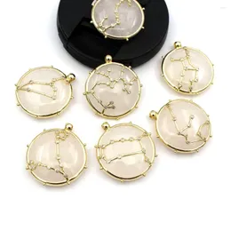 Pendant Necklaces 3pcs Designer Collection Natural White Quartz Stone Zodiac Twelve Constellations CZ Paved Charms Circle Gold Plated